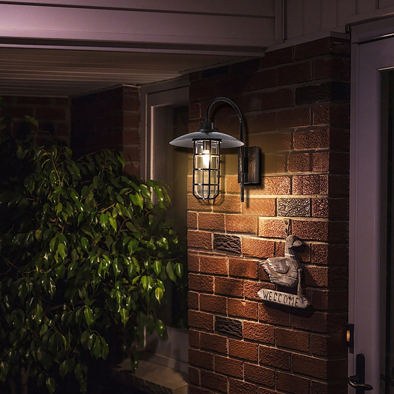 Forged antique bronze finish single head bent arm copper explosion-proof glass cover outdoor wall lamp